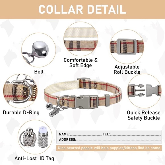 Beige Tan Plaid Harness Collar and Leash Set - Picture 5 of 6